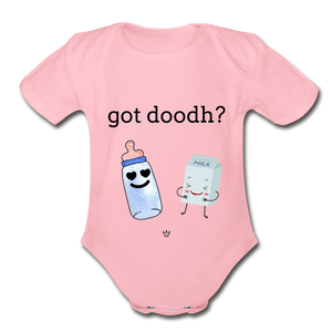 Got doodh? - Organic Short Sleeve Baby Bodysuit - light pink