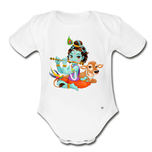 Krishna - Organic Short Sleeve Baby Bodysuit - white