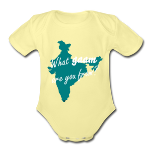 What gaam are you from? Organic Short Sleeve Baby Bodysuit - washed yellow