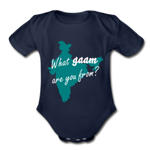Load image into Gallery viewer, What gaam are you from? Organic Short Sleeve Baby Bodysuit - dark navy
