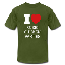 Load image into Gallery viewer, I Love Russo Chicken Parties - Unisex Adult Tee - olive
