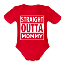 Load image into Gallery viewer, Straight Outta Mommy - Organic Short Sleeve Baby Bodysuit - red
