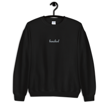 Load image into Gallery viewer, Embroidered Black Unisex Sweatshirt that says Benchod which is an Indian curse word. Ben means sister and chod is the F word
