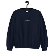 Load image into Gallery viewer, Embroidered Navy Unisex Sweatshirt that says Benchod which is an Indian curse word. Ben means sister and chod is the F word
