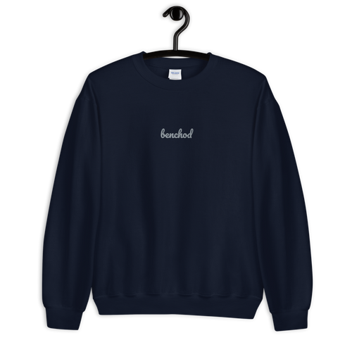Embroidered Navy Unisex Sweatshirt that says Benchod which is an Indian curse word. Ben means sister and chod is the F word