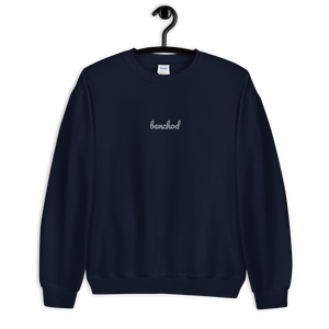 Embroidered Navy Unisex Sweatshirt that says Benchod which is an Indian curse word. Ben means sister and chod is the F word